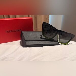 Salvatore Ferragamo Black and Green Cat-Eye Sunglasses